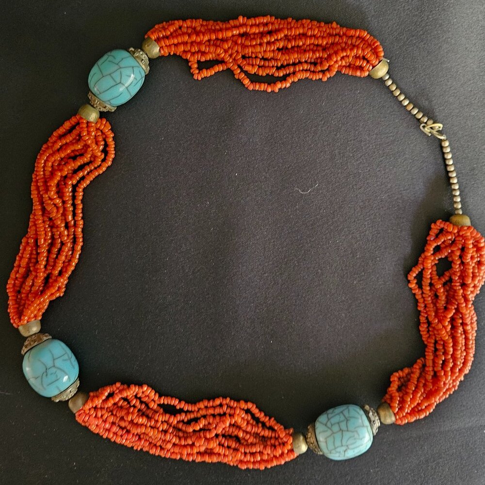 Vintage Multi-Strand Turquoise and Seed Bead Necklace